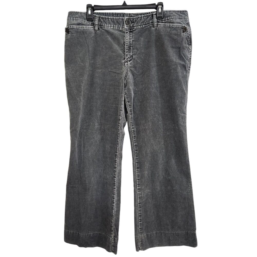 Eddie Bauer Womens Y2K Gray Corduroy Boot Cut Pants Size 16 Winter Fall Cozy